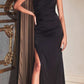 Ladivine B8401 Long One Shoulder Strap Satin Formal Gown Side Leg Slit