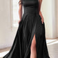 Ladivine B8402 Long Square Neck Pockets Satin A-Line Gown