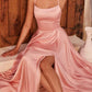 Ladivine B8402 Long Square Neck Pockets Satin A-Line Gown