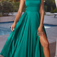 Ladivine B8402 Long Square Neck Pockets Satin A-Line Gown