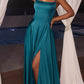 Ladivine B8402 Long Square Neck Pockets Satin A-Line Gown