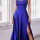 Ladivine B8402 Long Square Neck Pockets Satin A-Line Gown