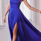 Ladivine B8402 Long Square Neck Pockets Satin A-Line Gown