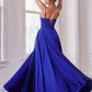 Ladivine B8402 Long Square Neck Pockets Satin A-Line Gown