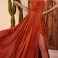 Ladivine B8402 Long Square Neck Pockets Satin A-Line Gown