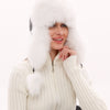 Genuine Polar Fox Fur Genuine Leather Hat - Polar Fox/Black Leather