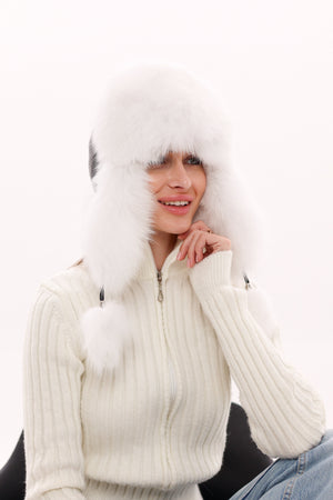 Genuine Polar Fox Fur Genuine Leather Hat