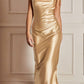 CLEARANCE - Cinderella Divine BD103 Satin Mauve Midi Length Dress Neck (Size S)