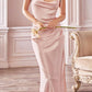 Cinderella Divine BD103 Satin Midi Length Dress High Side Split Cowl Neck