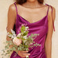 CLEARANCE - Cinderella Divine BD103 Satin Mauve Midi Length Dress Neck (Size S)