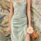 Cinderella Divine BD103 Satin Midi Length Dress High Side Split Cowl Neck