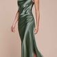Cinderella Divine BD103 Satin Midi Length Dress High Side Split Cowl Neck