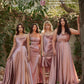 Cinderella Divine BD103 Satin Midi Length Dress High Side Split Cowl Neck