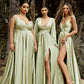 Cinderella Divine BD105 Flowy Satin A-Line Gown with Leg Slit