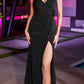 Astee BD4002 Long Gathered Stretch Satin Gown with Slit