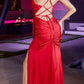 Astee BD4002 Long Gathered Stretch Satin Gown with Slit