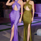 Astee BD7026 Long Halter Cut Out Ruched Dress