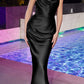 Ladivine BD7045 Long Satin Draped Back Dress Cowl Neckline