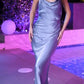 Ladivine BD7045 Long Satin Draped Back Dress Cowl Neckline