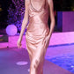 Ladivine BD7045 Long Satin Draped Back Dress Cowl Neckline