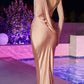 Ladivine BD7045 Long Satin Draped Back Dress Cowl Neckline