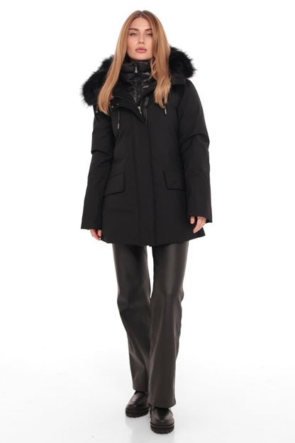 Onyx Genuine Fox Fur Vest-Lined Wool Blend Parka