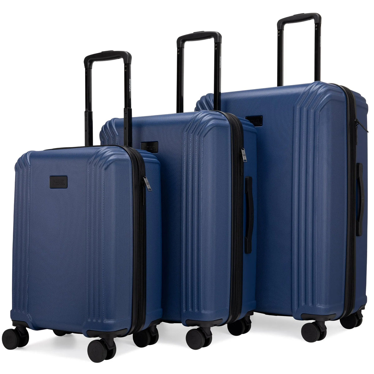Travelly Evalyn 3-piece expandable luggage set with sleek design, includes multiple sizes for versatile travel.