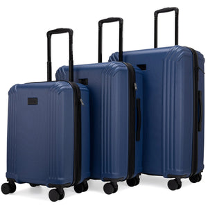Travelly Evalyn 3-piece expandable luggage set with sleek design, includes multiple sizes for versatile travel.