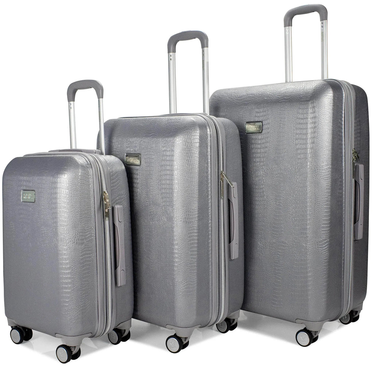 Travelty snakeskin 3-piece expandable luggage set with stylish design and sturdy handles, perfect for versatile travel needs.