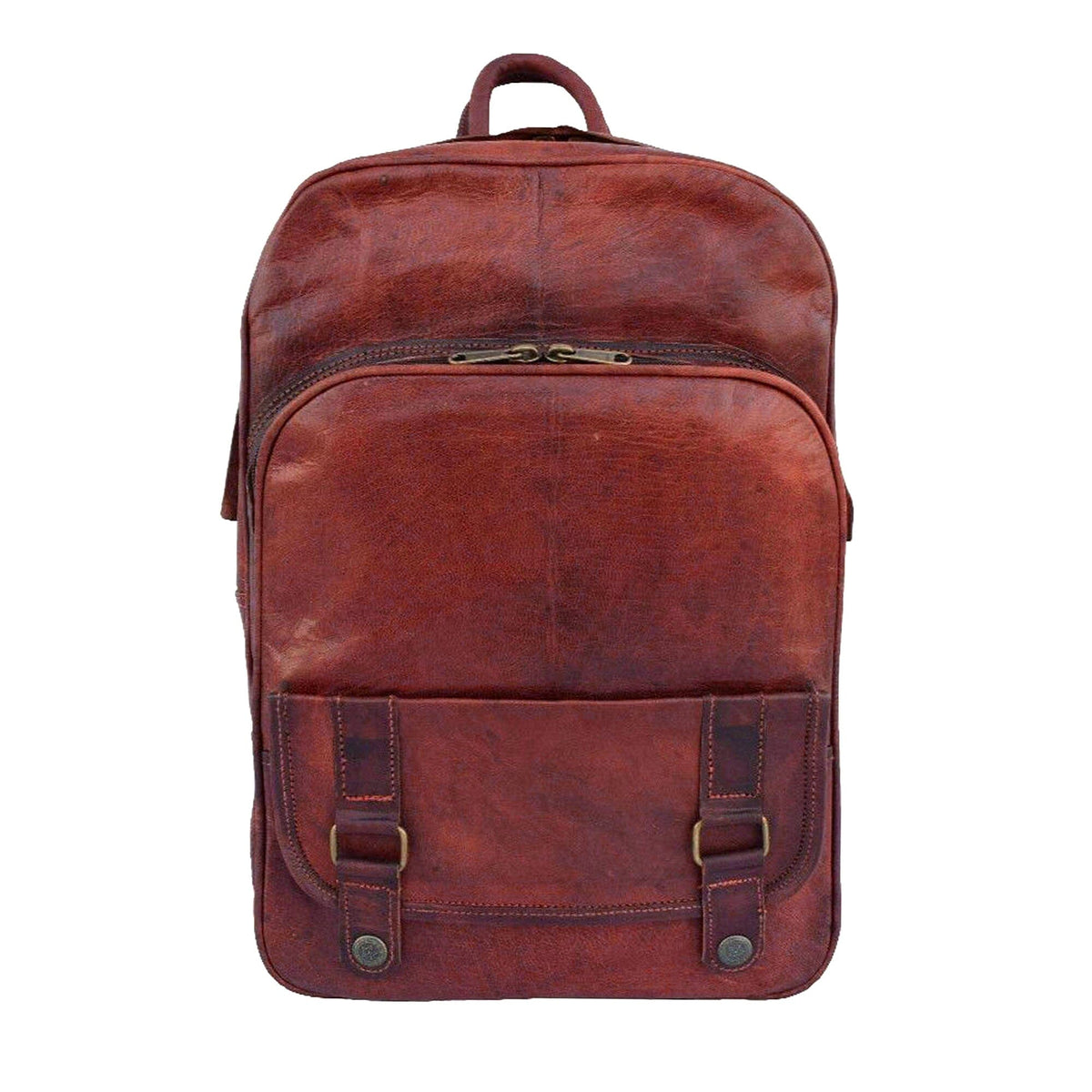 Brown leather designer backpack from Classy Leather Bags with multiple compartments and stylish adjustable straps.