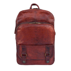 Brown leather designer backpack from Classy Leather Bags with multiple compartments and stylish adjustable straps.