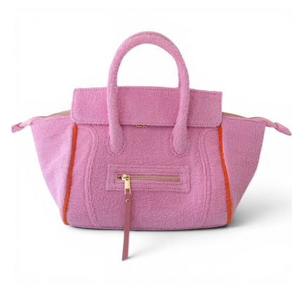 BEACH HAUS Cabana Tote Mini in bubblegum pink, compact woven beach tote bag