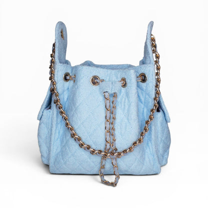 BEACH HAUS Bayshore Bucket Small in powder blue, structured bucket bag with top handles