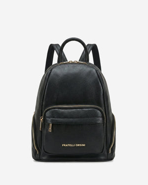 Black Martina Italian calf leather women's backpack with sleek design and adjustable straps, perfect for stylish everyday use.