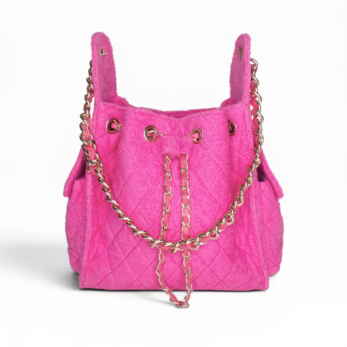 BEACH HAUS Bayshore Bucket Small in fuchsia, showing the compact bucket bag design.