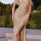 Ladivine BD4004 Long Draped Shoulder Sequin Fitted Dress