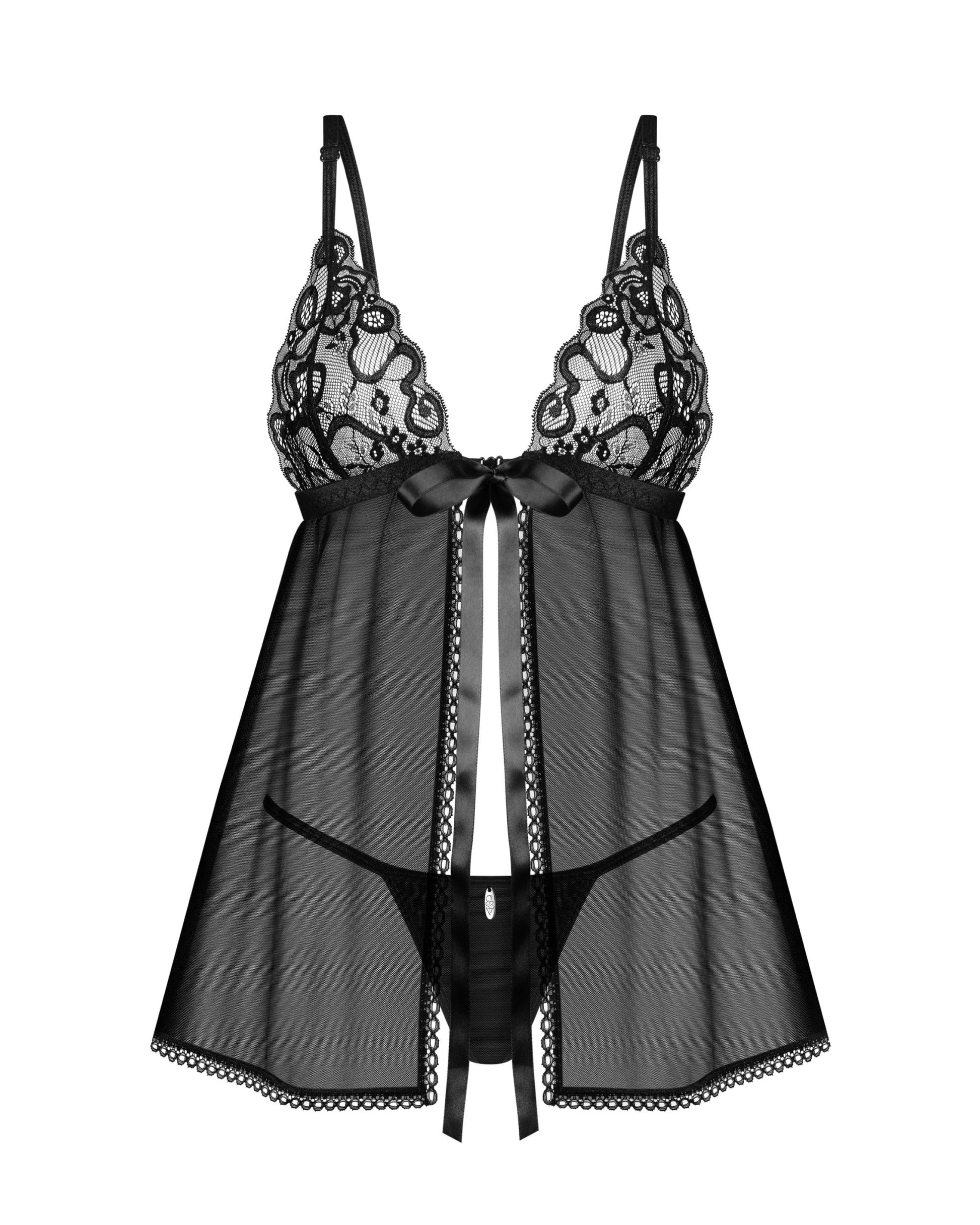 Obsessive Blomentis Black Sheer Mesh Babydoll Set-3