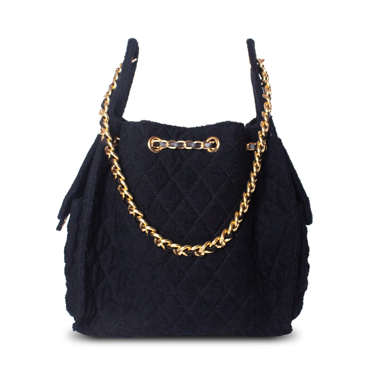 BEACH HAUS Bayshore Bucket Medium in black, rear view of structured bucket bag
