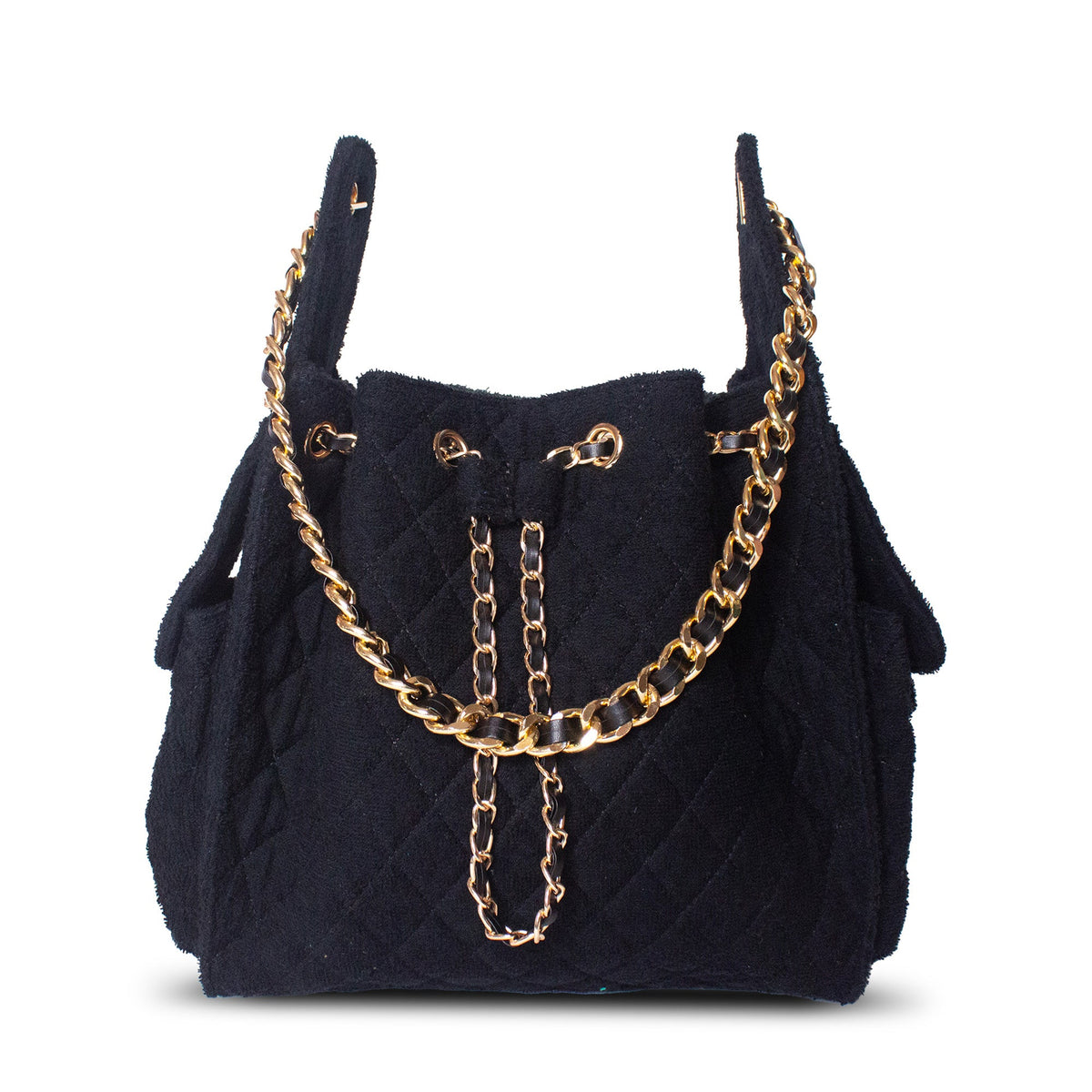 BEACH HAUS Bayshore Bucket Medium in black, structured bucket-style handbag viewed from the front