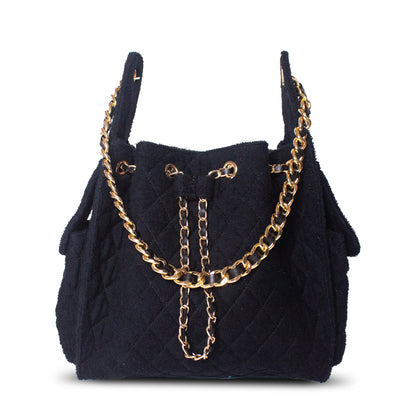 BEACH HAUS Bayshore Bucket Medium in black, structured bucket-style handbag viewed from the front