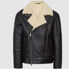 Black Shearling Aviator Jacket - Black