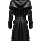Black Stylish Leather Hooded Coat