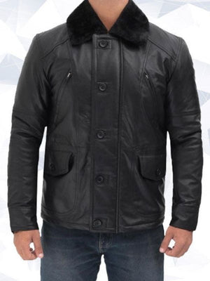 Boehmer Mens Black Shearling Leather Jacket