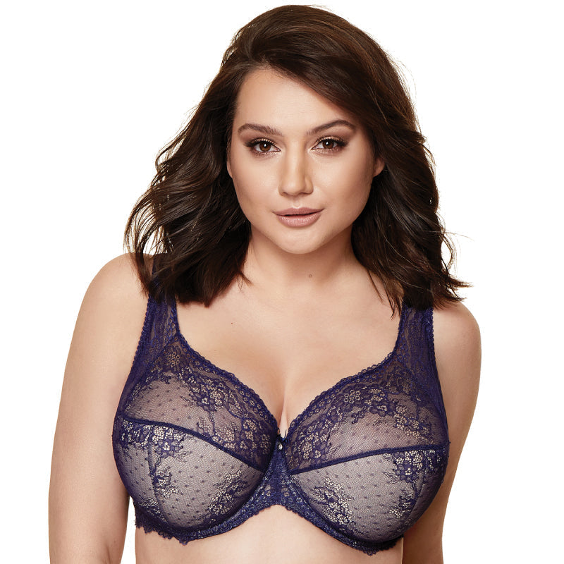 Gorteks Scarlet Navy Blue Semi Sheer Half Padded Bra-2