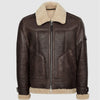 Brown Aviator Leather Jacket with Shearling Collar - Brown