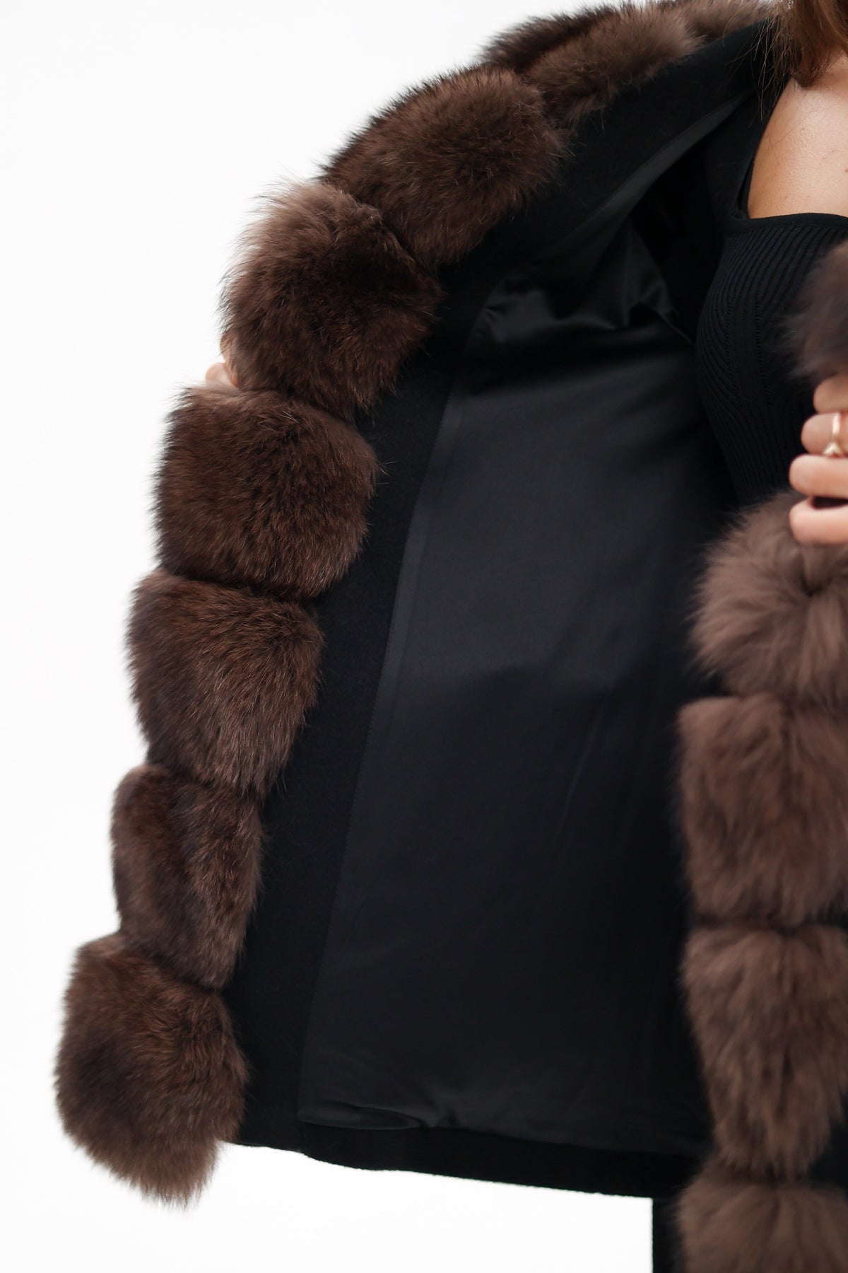 Alaska Outerwear Company polar fox fur hooded virgin wool coat