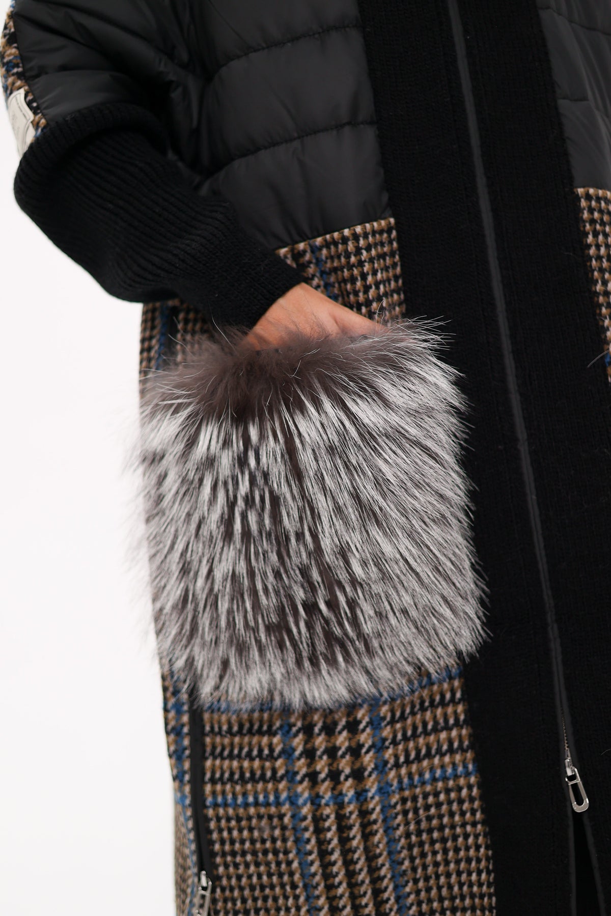 Alaska Outerwear Company Saga Furs silver fox wool cashmere coat close-up