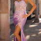 Nox Anabel C1346 Long Strapless Floral Applique Boned Satin Gown