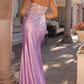 Nox Anabel C1346 Long Strapless Floral Applique Boned Satin Gown