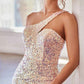 Cinderella Divine C140 Long One Shoulder Fitted Sequin Gown with Slit